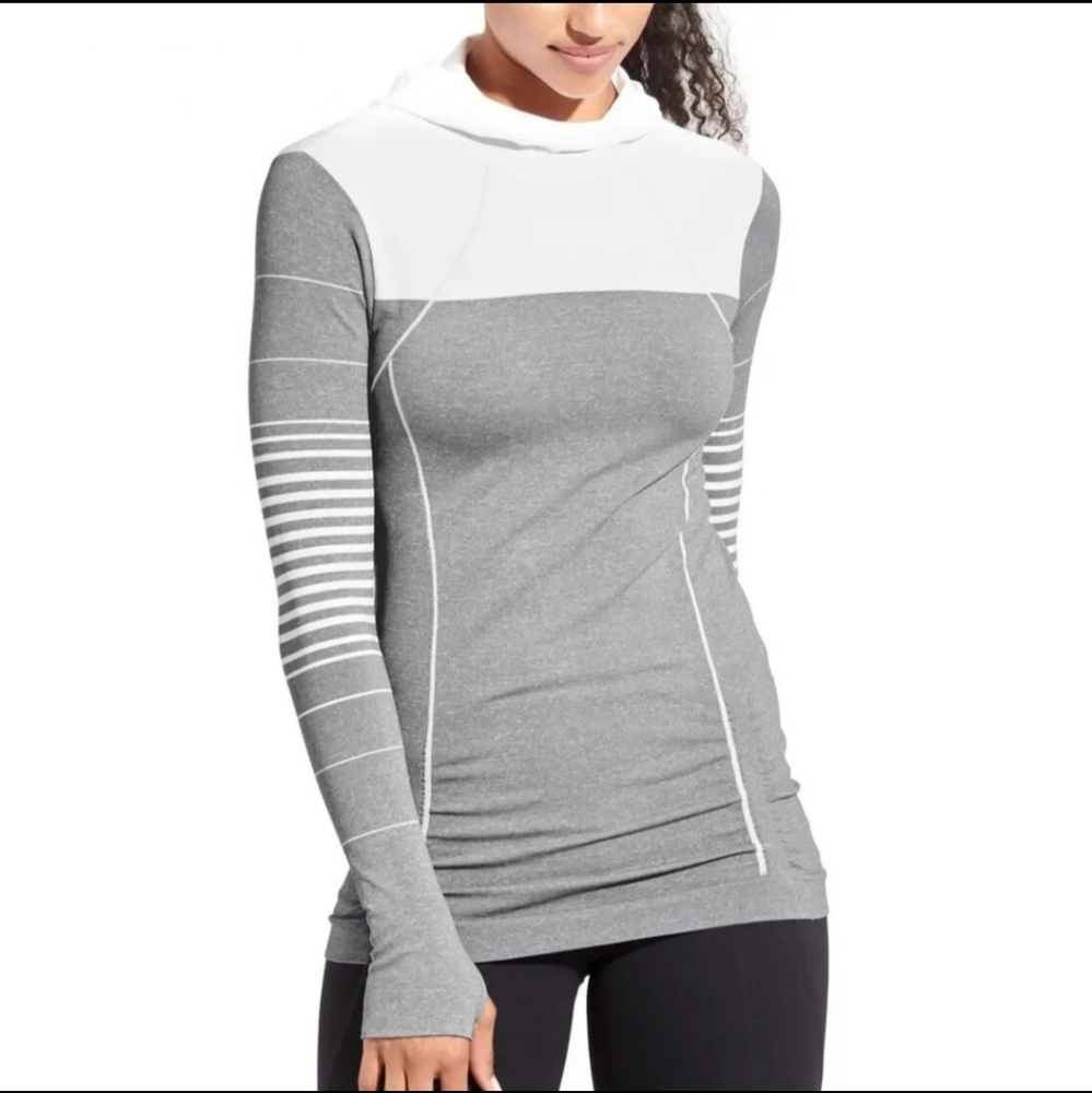 Athleta Stripe Fastest Track Ruched Long Sleeve Hoodie